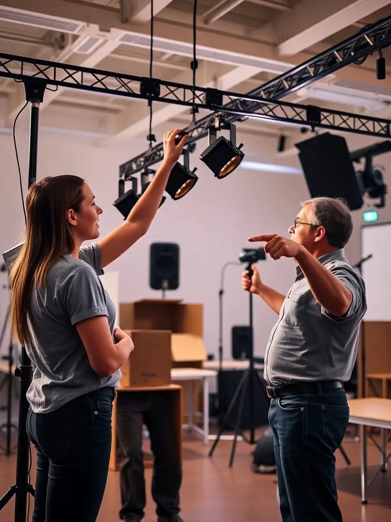 A photo of ZELIA staff conducting a workshop on stage lighting for young aspiring technicians, emphasizing their commitment to education.