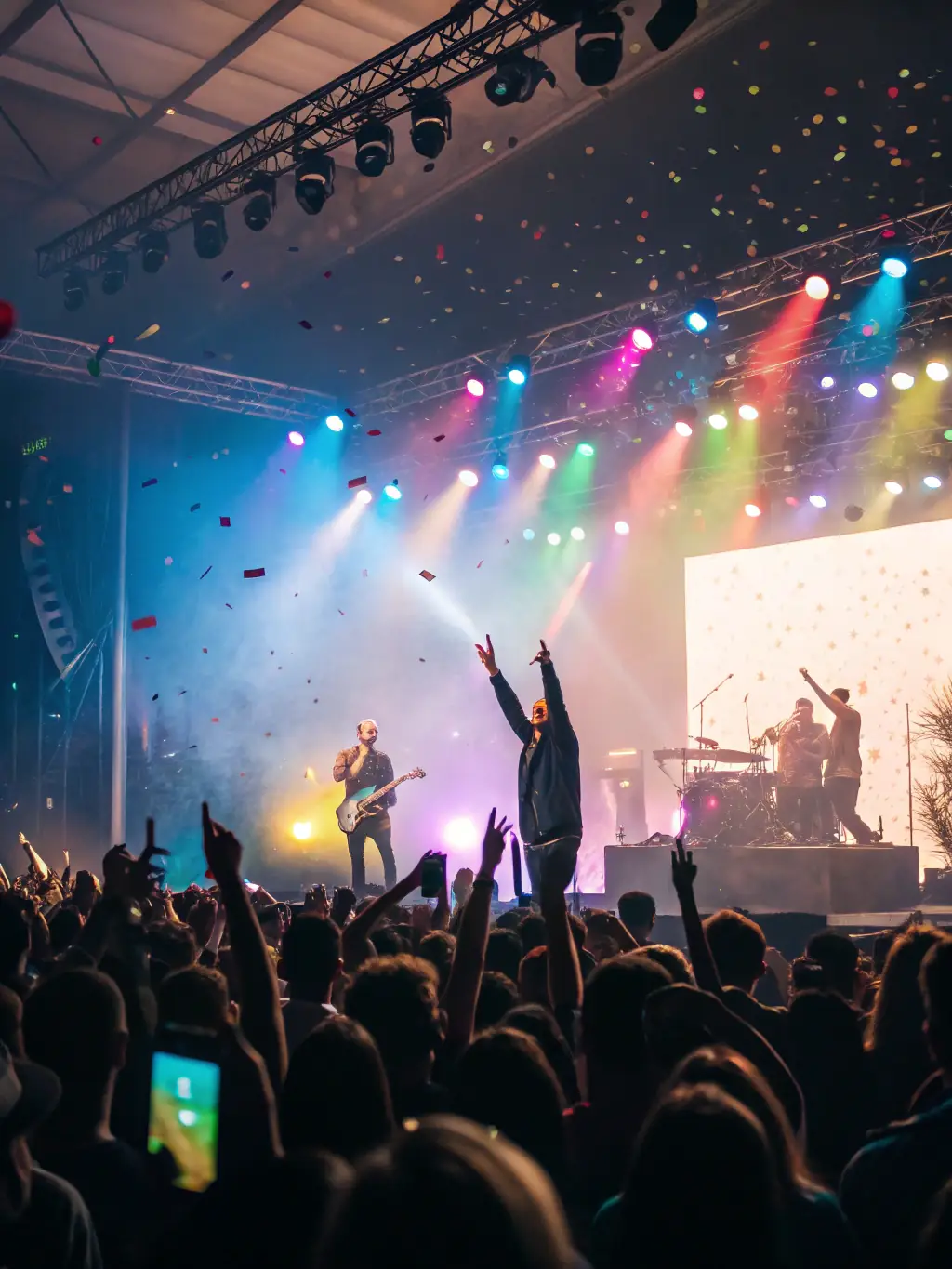 A vibrant photograph capturing the energy of a live music performance at a ZELIA-supported outdoor festival, showcasing the audience's enthusiasm and the band's dynamic stage presence.